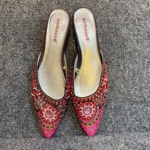 Dollhouse Womens 7.5 DEVA Pink Brown Beaded Embellished Slip On Kitten Heels